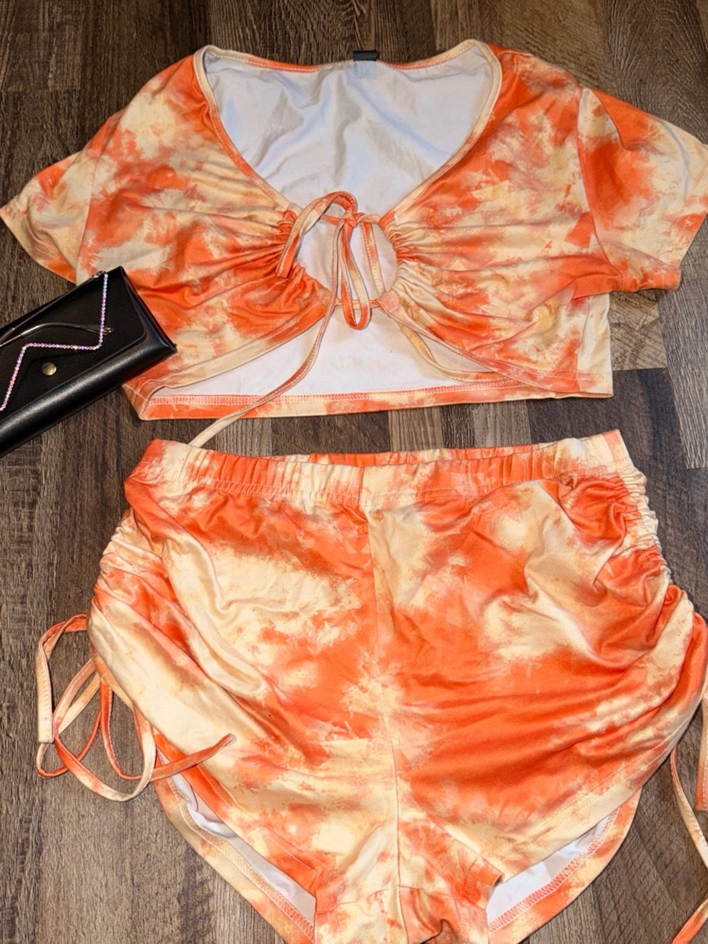 SHEIN Orange Cream Tie-Dye Crop Top & booty Shorts Set
